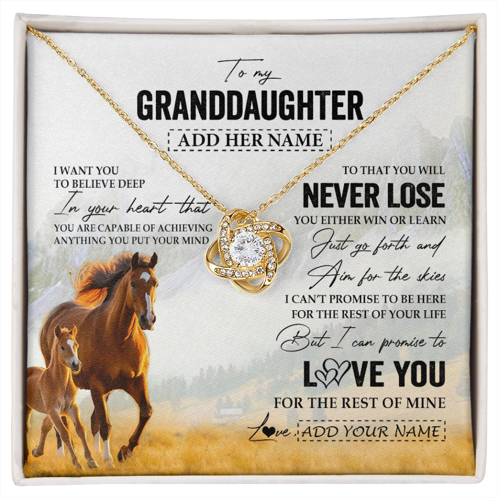 Love Knot Necklace 18K Yellow Gold Finish | 1 | Personalized To My Granddaughter Necklace From Grandma Grandpa You Will Never Lose Horse Granddaughter Birthday Gifts Christmas Custom Gift Box Message Card | siriusteestore