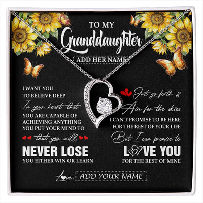 Forever Love Necklace 14K White Gold Finish | 1 | Personalized To My Granddaughter Necklace From Grandma Grandpa You Will Never Lose Sunflower Granddaughter Birthday Gifts Christmas Gift Box Message Card | siriusteestore.myshopify