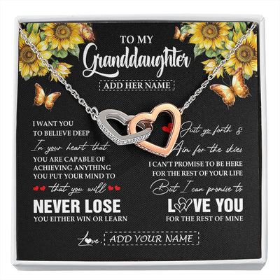 Interlocking Hearts Necklace Stainless Steel & Rose Gold Finish | 1 | Personalized To My Granddaughter Necklace From Grandma Grandpa You Will Never Lose Sunflower Granddaughter Birthday Gifts Christmas Gift Box Message Card | siriusteestore.myshopify