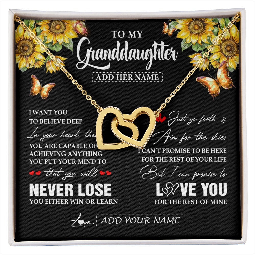 Interlocking Hearts Necklace 18K Yellow Gold Finish | 1 | Personalized To My Granddaughter Necklace From Grandma Grandpa You Will Never Lose Sunflower Granddaughter Birthday Gifts Christmas Gift Box Message Card | siriusteestore.myshopify