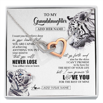 Interlocking Hearts Necklace Stainless Steel & Rose Gold Finish | 1 | Personalized To My Granddaughter Necklace From Grandma Grandpa You Will Never Lose White Tiger Granddaughter Birthday Gifts Christmas Gift Box Message Card | siriusteestore