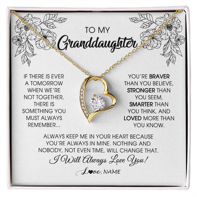 Forever Love Necklace 18K Yellow Gold Finish | Personalized To My Granddaughter Necklace From Grandma Grandpa You're Braver Stronger Smarter Granddaughter Birthday Customized Jewelry Gift Box Message Card | siriusteestore