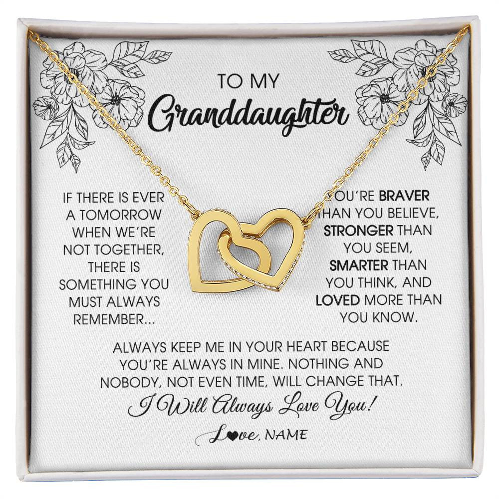 Interlocking Hearts Necklace 18K Yellow Gold Finish | Personalized To My Granddaughter Necklace From Grandma Grandpa You're Braver Stronger Smarter Granddaughter Birthday Customized Jewelry Gift Box Message Card | siriusteestore