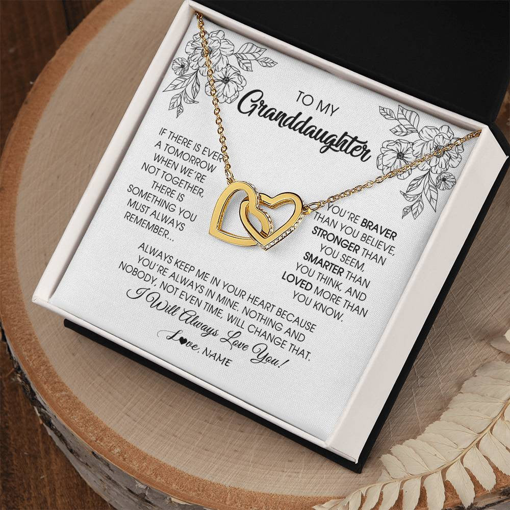 Interlocking Hearts Necklace 18K Yellow Gold Finish | Personalized To My Granddaughter Necklace From Grandma Grandpa You're Braver Stronger Smarter Granddaughter Birthday Customized Jewelry Gift Box Message Card | siriusteestore