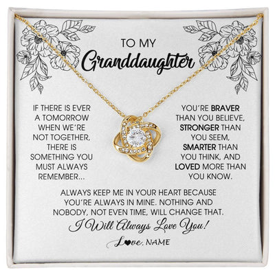 Love Knot Necklace 18K Yellow Gold Finish | Personalized To My Granddaughter Necklace From Grandma Grandpa You're Braver Stronger Smarter Granddaughter Birthday Customized Jewelry Gift Box Message Card | siriusteestore