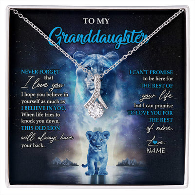 Alluring Beauty Necklace 14K White Gold Finish | 1 | Personalized To My Granddaughter Necklace From Grandma Granny Never Forget I Love You Lion Granddaughter Jewelry Birthday Christmas Customized Message Card | siriusteestore