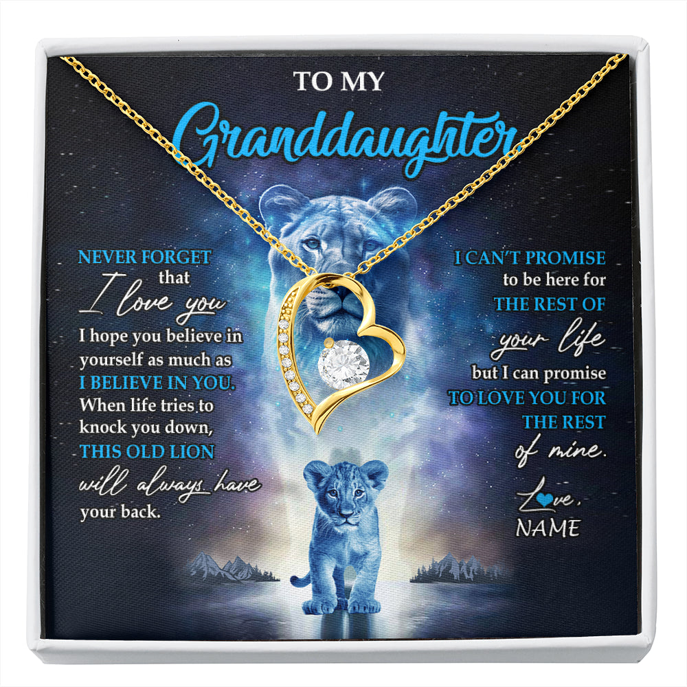 Forever Love Necklace 18K Yellow Gold Finish | 1 | Personalized To My Granddaughter Necklace From Grandma Granny Never Forget I Love You Lion Granddaughter Jewelry Birthday Christmas Customized Message Card | siriusteestore