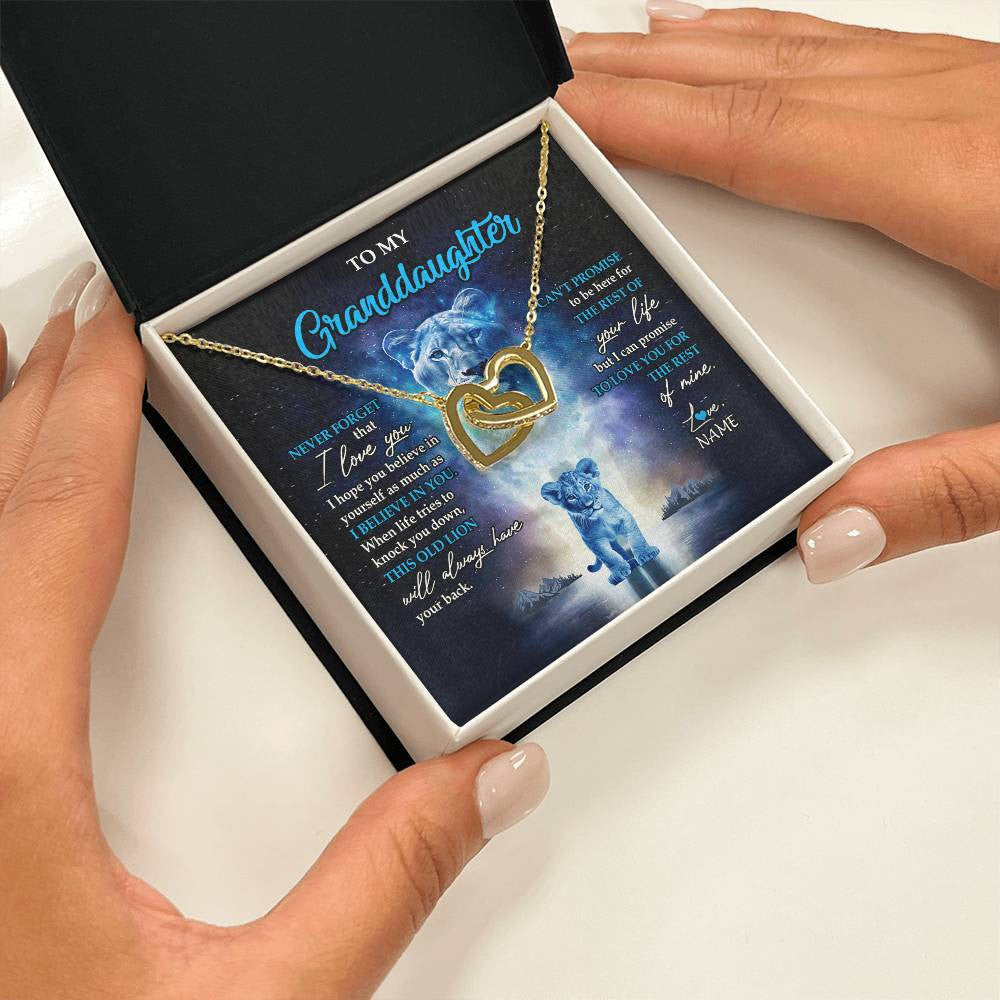 Interlocking Hearts Necklace 18K Yellow Gold Finish | 2 | Personalized To My Granddaughter Necklace From Grandma Granny Never Forget I Love You Lion Granddaughter Jewelry Birthday Christmas Customized Message Card | siriusteestore