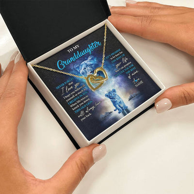 Interlocking Hearts Necklace 18K Yellow Gold Finish | 2 | Personalized To My Granddaughter Necklace From Grandma Granny Never Forget I Love You Lion Granddaughter Jewelry Birthday Christmas Customized Message Card | siriusteestore