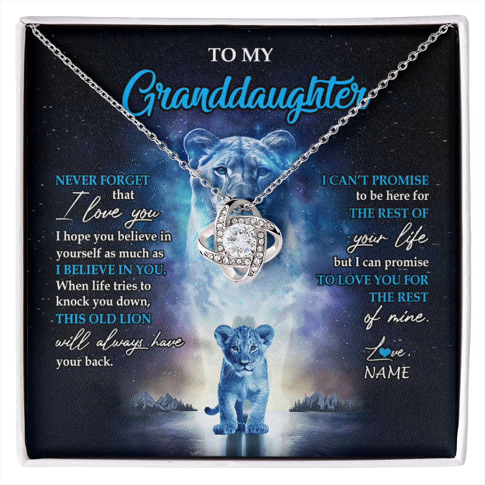 Love Knot Necklace 14K White Gold Finish | 1 | Personalized To My Granddaughter Necklace From Grandma Granny Never Forget I Love You Lion Granddaughter Jewelry Birthday Christmas Customized Message Card | siriusteestore