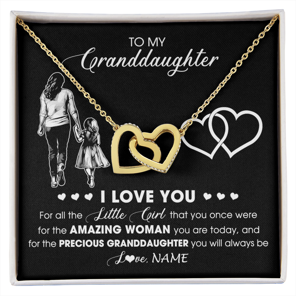 Interlocking Hearts Necklace 18K Yellow Gold Finish | 1 | Personalized To My Granddaughter Necklace From Grandma I Love You Little Girl Granddaughter Birthday Christmas Jewelry Customized Gift Box Message Card | siriusteestore