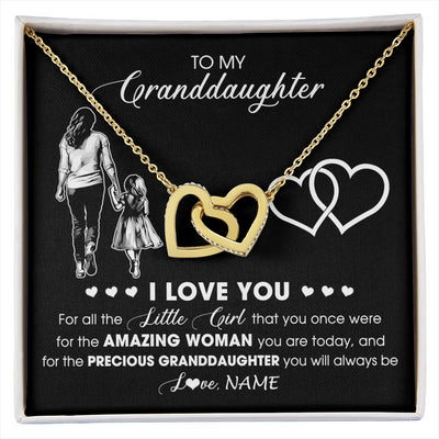 Interlocking Hearts Necklace 18K Yellow Gold Finish | 1 | Personalized To My Granddaughter Necklace From Grandma I Love You Little Girl Granddaughter Birthday Christmas Jewelry Customized Gift Box Message Card | siriusteestore