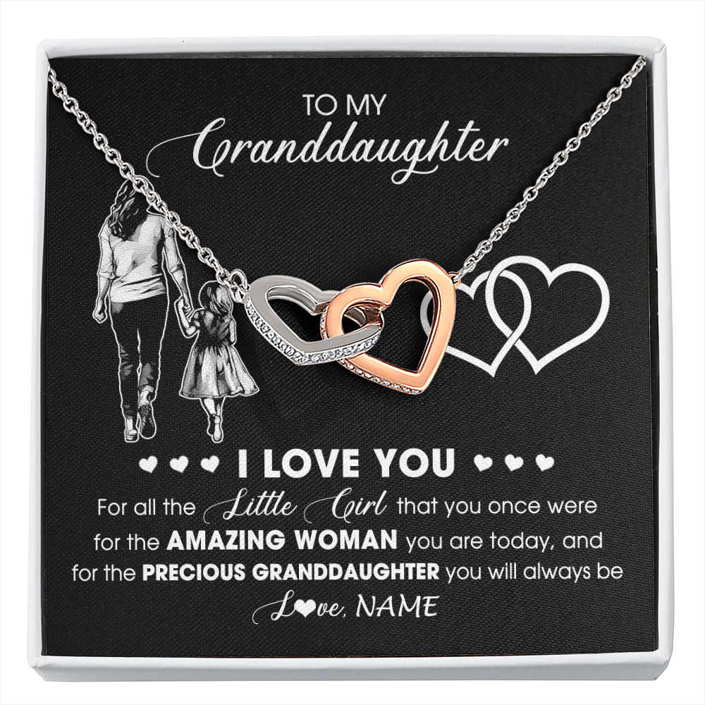 Interlocking Hearts Necklace Stainless Steel & Rose Gold Finish | 1 | Personalized To My Granddaughter Necklace From Grandma I Love You Little Girl Granddaughter Birthday Christmas Jewelry Customized Gift Box Message Card | siriusteestore