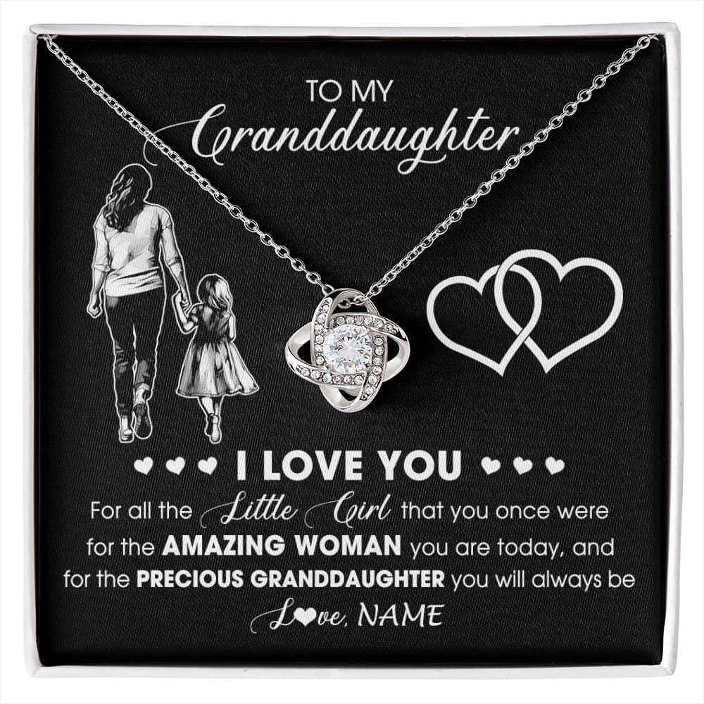 Love Knot Necklace 14K White Gold Finish | 1 | Personalized To My Granddaughter Necklace From Grandma I Love You Little Girl Granddaughter Birthday Christmas Jewelry Customized Gift Box Message Card | siriusteestore