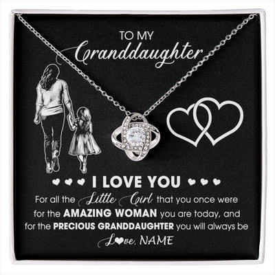 Love Knot Necklace 14K White Gold Finish | 1 | Personalized To My Granddaughter Necklace From Grandma I Love You Little Girl Granddaughter Birthday Christmas Jewelry Customized Gift Box Message Card | siriusteestore
