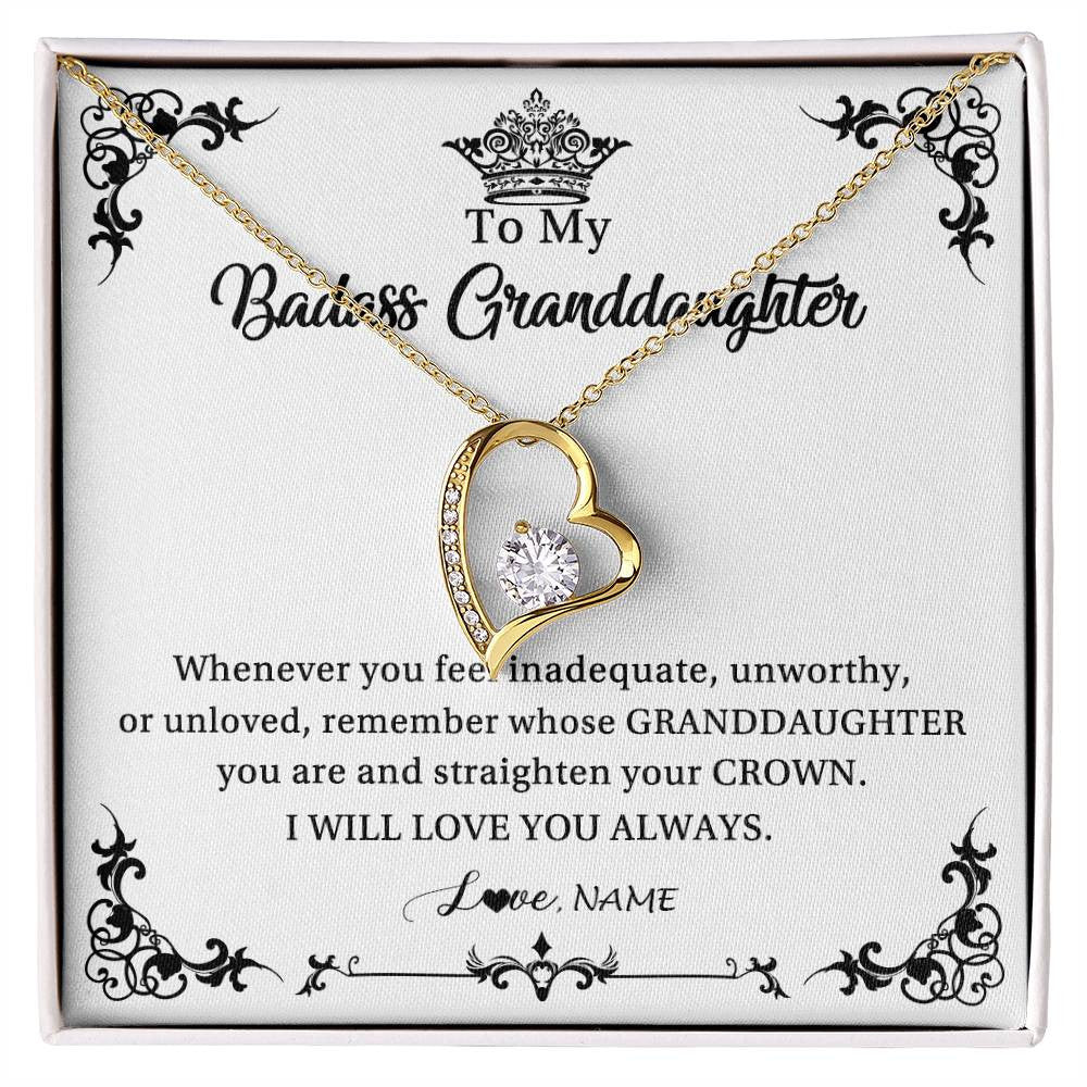 Forever Love Necklace 18K Yellow Gold Finish | 1 | Personalized To My Granddaughter Necklace From Grandma I Will Love You Always Granddaughter Jewelry Birthday Christmas Customized Message Card | siriusteestore