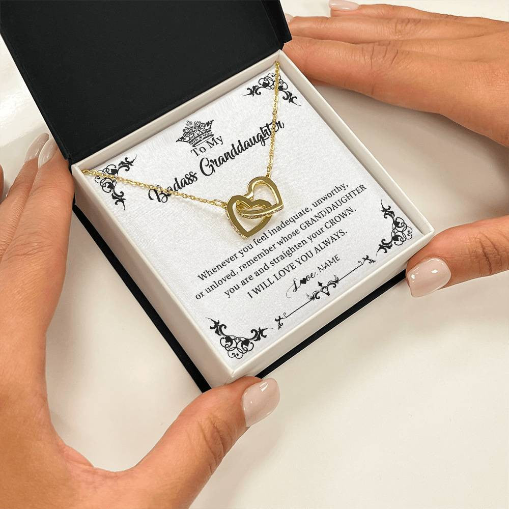 Interlocking Hearts Necklace 18K Yellow Gold Finish | 2 | Personalized To My Granddaughter Necklace From Grandma I Will Love You Always Granddaughter Jewelry Birthday Christmas Customized Message Card | siriusteestore