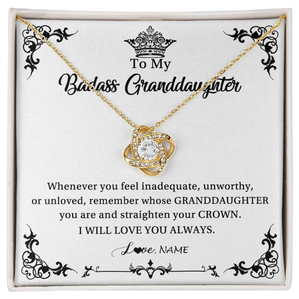 Love Knot Necklace 18K Yellow Gold Finish | 1 | Personalized To My Granddaughter Necklace From Grandma I Will Love You Always Granddaughter Jewelry Birthday Christmas Customized Message Card | siriusteestore