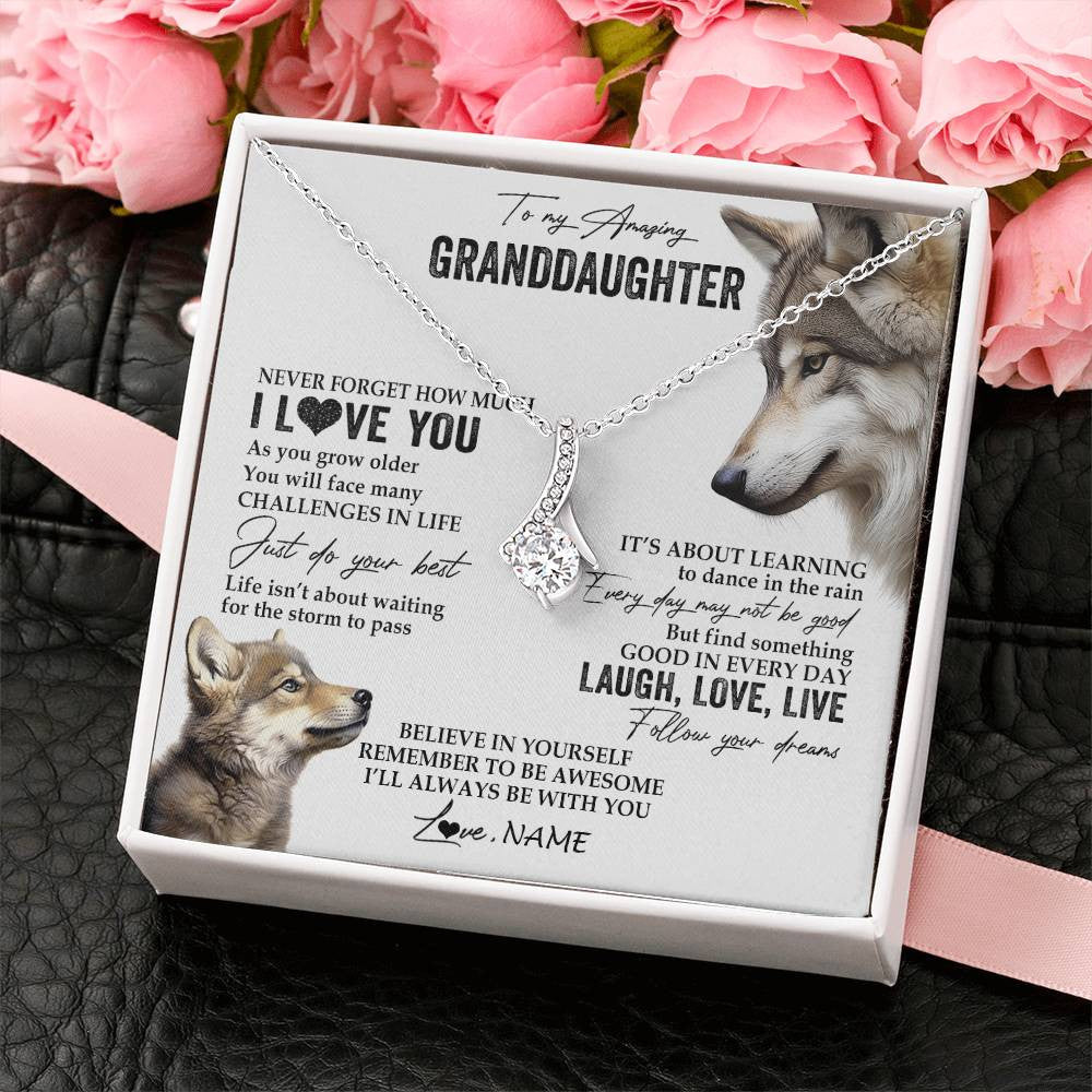 Alluring Beauty Necklace 14K White Gold Finish | 2 | Personalized To My Granddaughter Necklace From Grandma Just Do You Best Laugh Love Live Wolf Granddaughter Birthday Christmas Customized Gift Box Message Card | siriusteestore