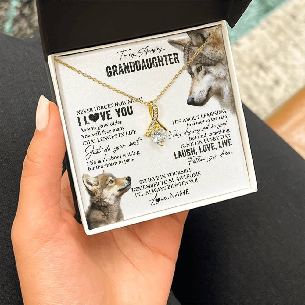 Alluring Beauty Necklace 18K Yellow Gold Finish | 2 | Personalized To My Granddaughter Necklace From Grandma Just Do You Best Laugh Love Live Wolf Granddaughter Birthday Christmas Customized Gift Box Message Card | siriusteestore
