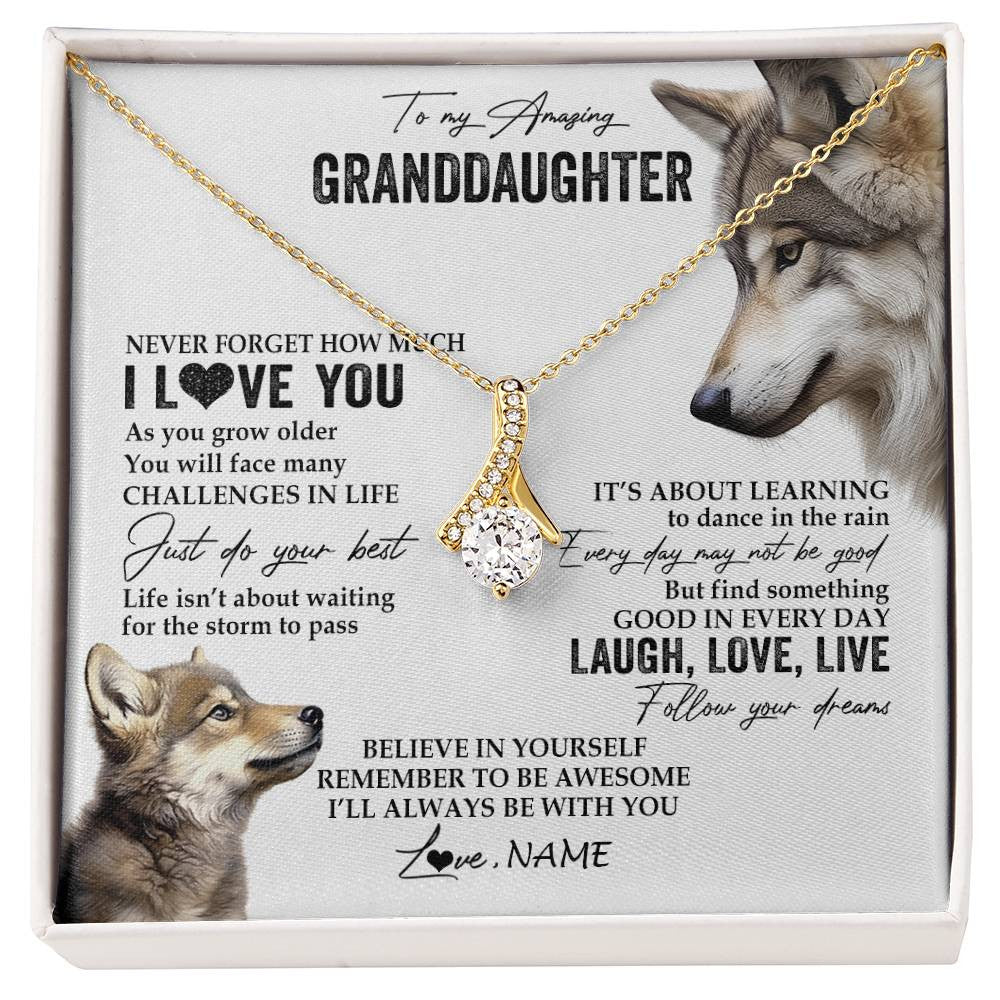 Alluring Beauty Necklace 18K Yellow Gold Finish | 1 | Personalized To My Granddaughter Necklace From Grandma Just Do You Best Laugh Love Live Wolf Granddaughter Birthday Christmas Customized Gift Box Message Card | siriusteestore