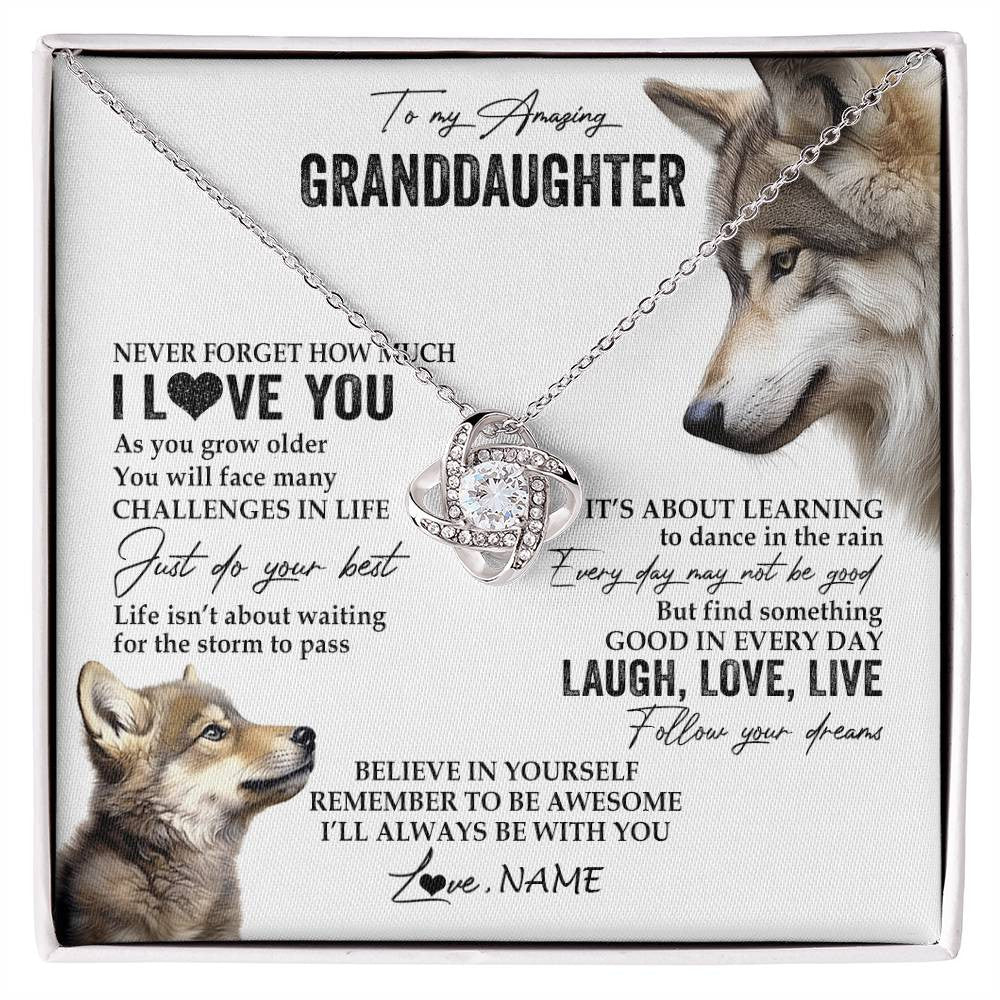 Love Knot Necklace 14K White Gold Finish | 1 | Personalized To My Granddaughter Necklace From Grandma Just Do You Best Laugh Love Live Wolf Granddaughter Birthday Christmas Customized Gift Box Message Card | siriusteestore