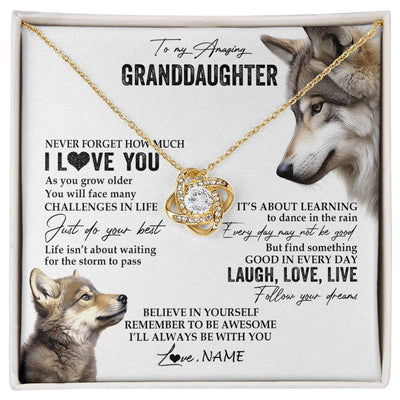 Love Knot Necklace 18K Yellow Gold Finish | 1 | Personalized To My Granddaughter Necklace From Grandma Just Do You Best Laugh Love Live Wolf Granddaughter Birthday Christmas Customized Gift Box Message Card | siriusteestore