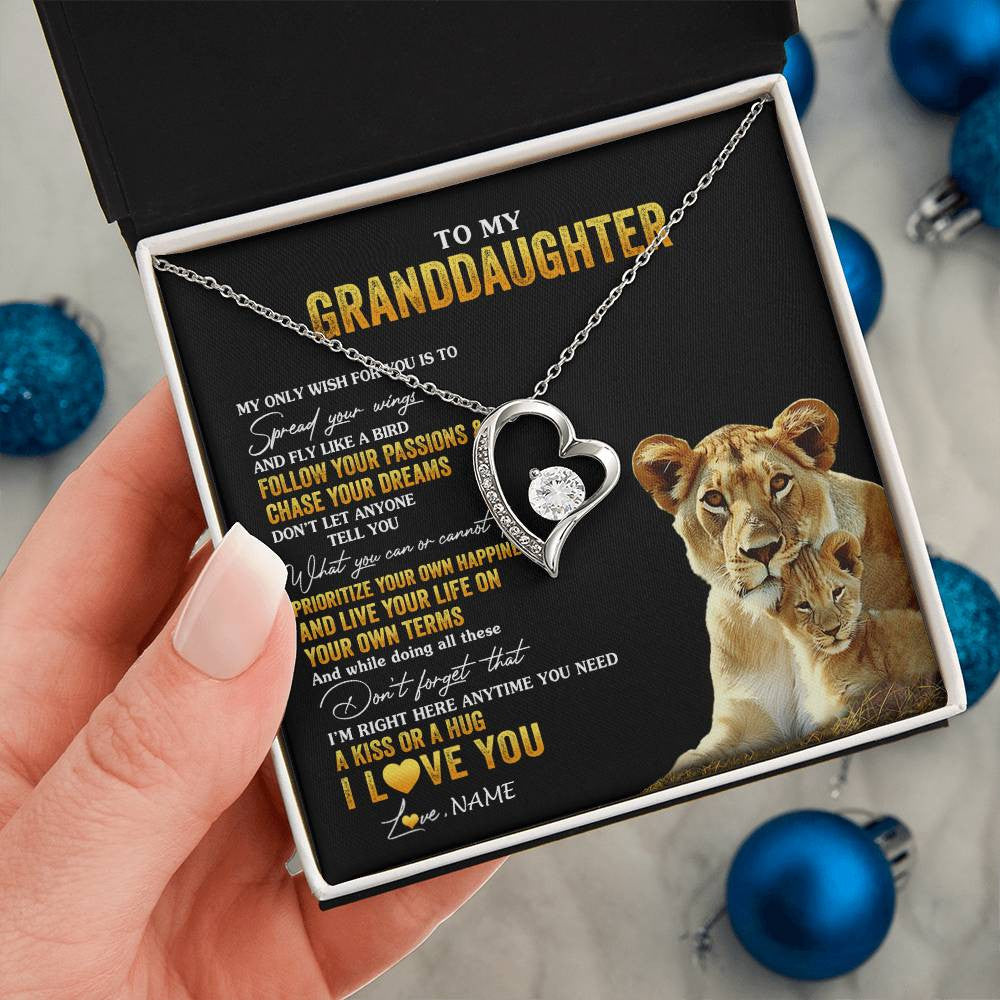 Forever Love Necklace 14K White Gold Finish | 2 | Personalized To My Granddaughter Necklace From Grandma Lion My Only Wish For You Granddaughter Birthday Christmas Customized Gift Box Message Card | siriusteestore