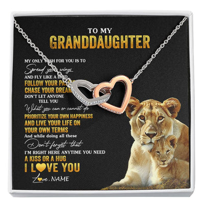 Interlocking Hearts Necklace Stainless Steel & Rose Gold Finish | 1 | Personalized To My Granddaughter Necklace From Grandma Lion My Only Wish For You Granddaughter Birthday Christmas Customized Gift Box Message Card | siriusteestore