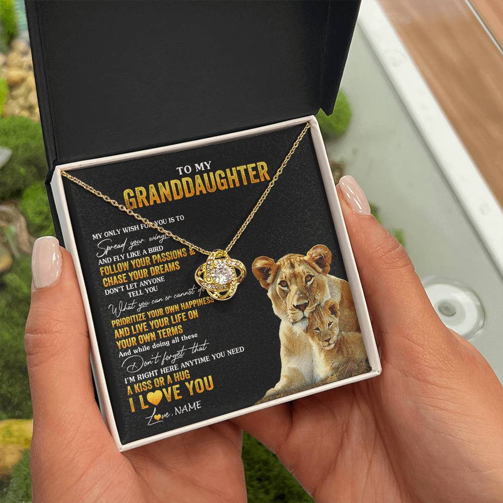 Love Knot Necklace 18K Yellow Gold Finish | 2 | Personalized To My Granddaughter Necklace From Grandma Lion My Only Wish For You Granddaughter Birthday Christmas Customized Gift Box Message Card | siriusteestore