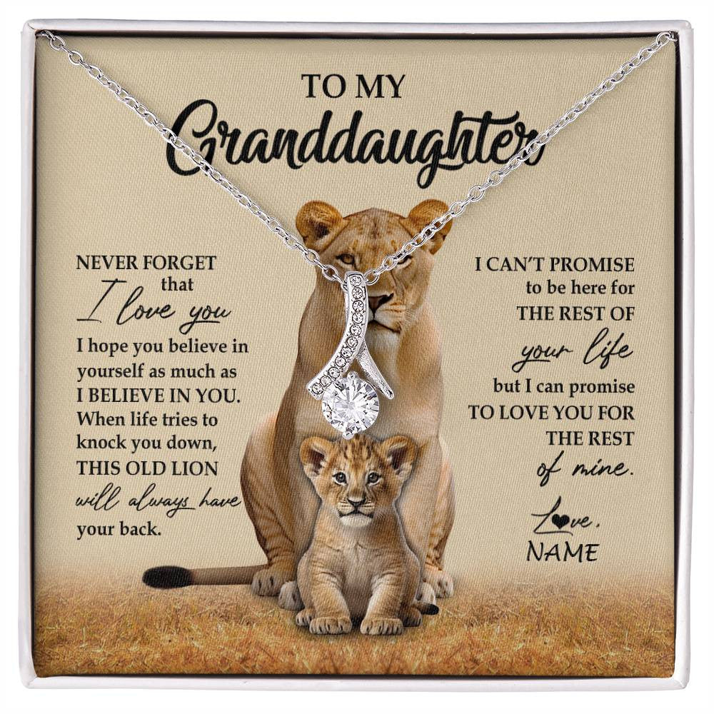 Alluring Beauty Necklace 14K White Gold Finish | 1 | Personalized To My Granddaughter Necklace From Grandma Lion Never Forget That I Love You Granddaughter Jewelry Birthday Christmas Customized Message Card | siriusteestore