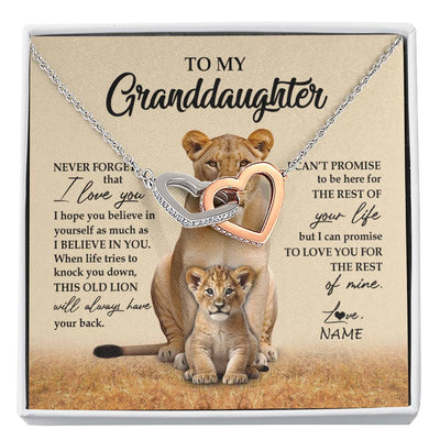 Interlocking Hearts Necklace Stainless Steel & Rose Gold Finish | 1 | Personalized To My Granddaughter Necklace From Grandma Lion Never Forget That I Love You Granddaughter Jewelry Birthday Christmas Customized Message Card | siriusteestore