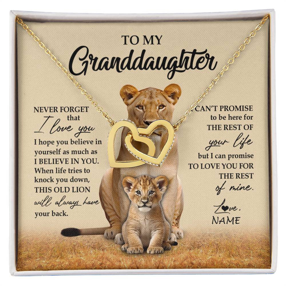 Interlocking Hearts Necklace 18K Yellow Gold Finish | 1 | Personalized To My Granddaughter Necklace From Grandma Lion Never Forget That I Love You Granddaughter Jewelry Birthday Christmas Customized Message Card | siriusteestore