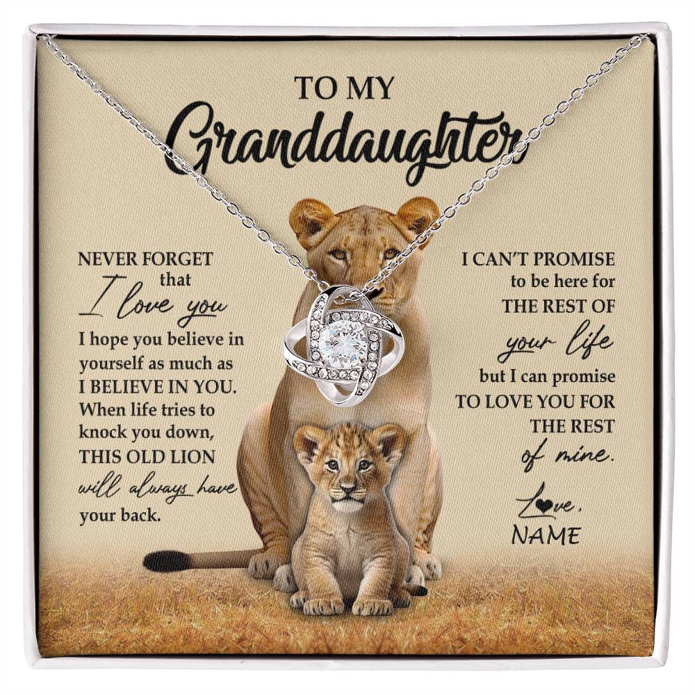 Love Knot Necklace 14K White Gold Finish | 1 | Personalized To My Granddaughter Necklace From Grandma Lion Never Forget That I Love You Granddaughter Jewelry Birthday Christmas Customized Message Card | siriusteestore