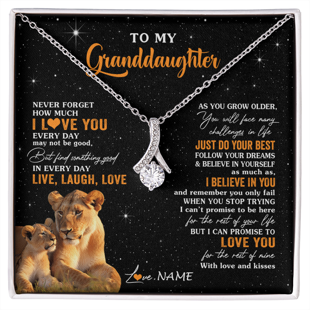 Alluring Beauty Necklace 14K White Gold Finish | 1 | Personalized To My Granddaughter Necklace From Grandma Live Laugh Love Lion Birthday Gifts Positive Graduation Christmas Customized Gift Box Message Card | siriusteestore