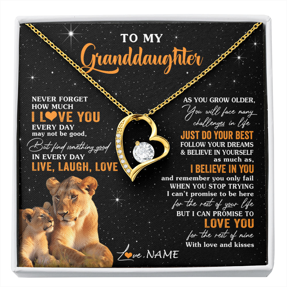 Forever Love Necklace 18K Yellow Gold Finish | 1 | Personalized To My Granddaughter Necklace From Grandma Live Laugh Love Lion Birthday Gifts Positive Graduation Christmas Customized Gift Box Message Card | siriusteestore