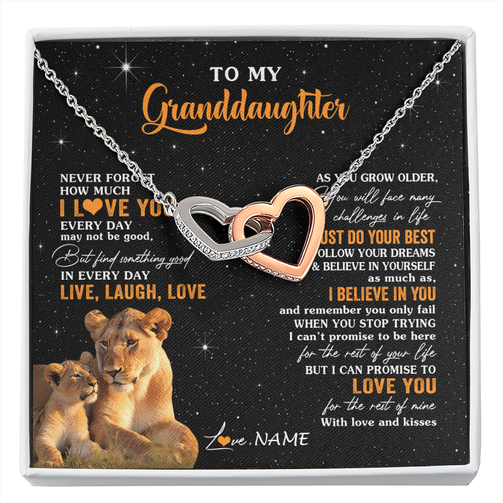 Interlocking Hearts Necklace Stainless Steel & Rose Gold Finish | 1 | Personalized To My Granddaughter Necklace From Grandma Live Laugh Love Lion Birthday Gifts Positive Graduation Christmas Customized Gift Box Message Card | siriusteestore