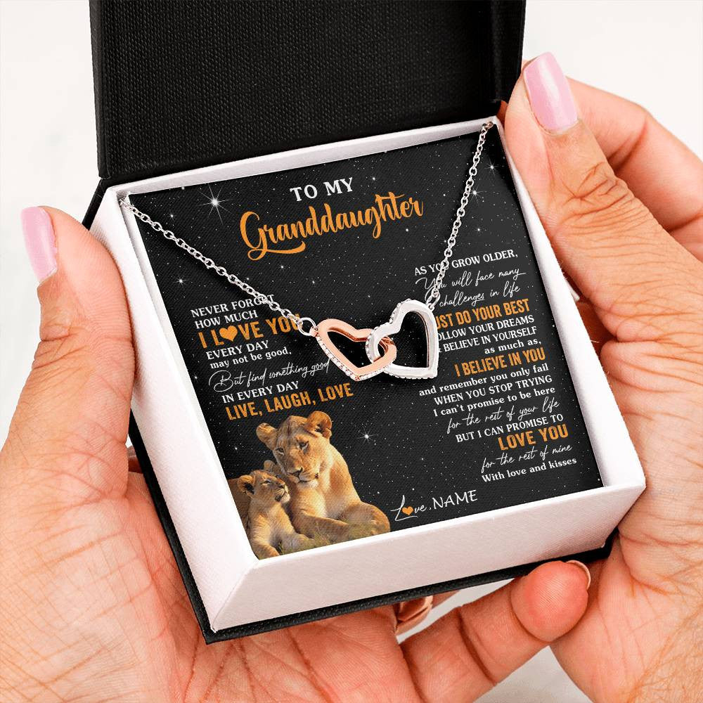 Interlocking Hearts Necklace Stainless Steel & Rose Gold Finish | 2 | Personalized To My Granddaughter Necklace From Grandma Live Laugh Love Lion Birthday Gifts Positive Graduation Christmas Customized Gift Box Message Card | siriusteestore