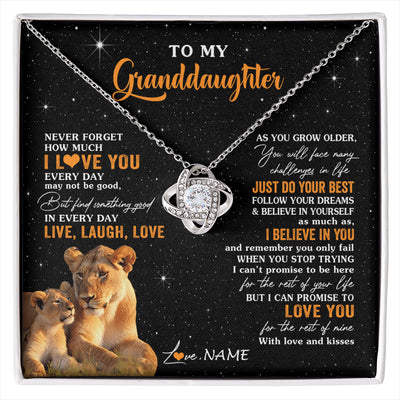 Love Knot Necklace 14K White Gold Finish | 1 | Personalized To My Granddaughter Necklace From Grandma Live Laugh Love Lion Birthday Gifts Positive Graduation Christmas Customized Gift Box Message Card | siriusteestore
