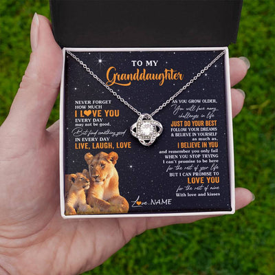 Love Knot Necklace 14K White Gold Finish | 2 | Personalized To My Granddaughter Necklace From Grandma Live Laugh Love Lion Birthday Gifts Positive Graduation Christmas Customized Gift Box Message Card | siriusteestore