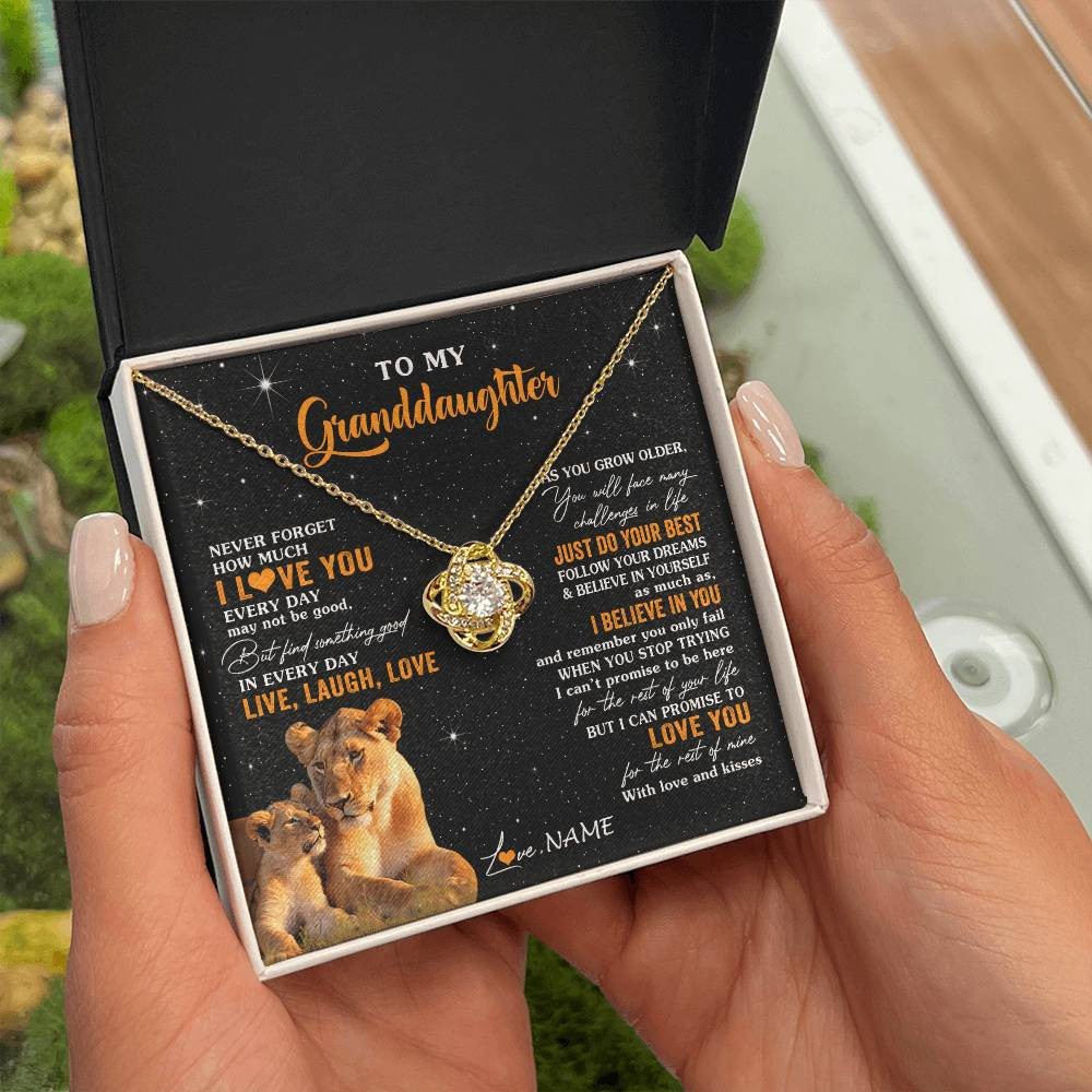 Love Knot Necklace 18K Yellow Gold Finish | 2 | Personalized To My Granddaughter Necklace From Grandma Live Laugh Love Lion Birthday Gifts Positive Graduation Christmas Customized Gift Box Message Card | siriusteestore