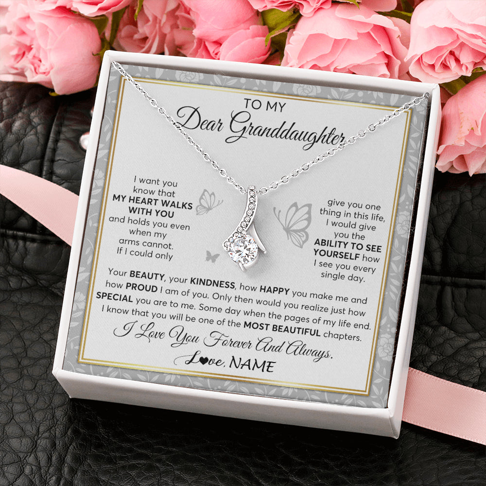 Alluring Beauty Necklace 14K White Gold Finish | 2 | Personalized To My Granddaughter Necklace From Grandma My Heart Walks With You Granddaughter Birthday Gifts Jewelry Christmas Customized Gift Box Message Card | siriusteestore