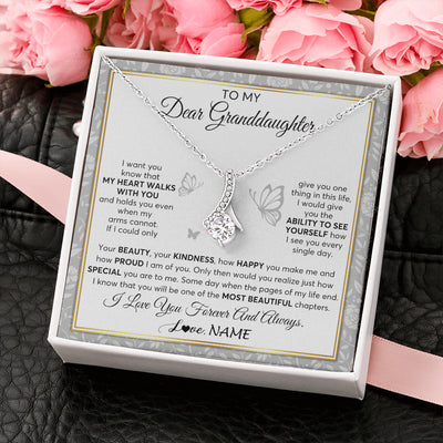 Alluring Beauty Necklace 14K White Gold Finish | 2 | Personalized To My Granddaughter Necklace From Grandma My Heart Walks With You Granddaughter Birthday Gifts Jewelry Christmas Customized Gift Box Message Card | siriusteestore