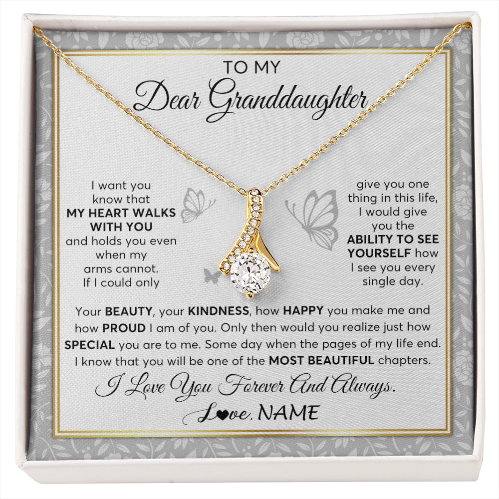 Alluring Beauty Necklace 18K Yellow Gold Finish | 1 | Personalized To My Granddaughter Necklace From Grandma My Heart Walks With You Granddaughter Birthday Gifts Jewelry Christmas Customized Gift Box Message Card | siriusteestore