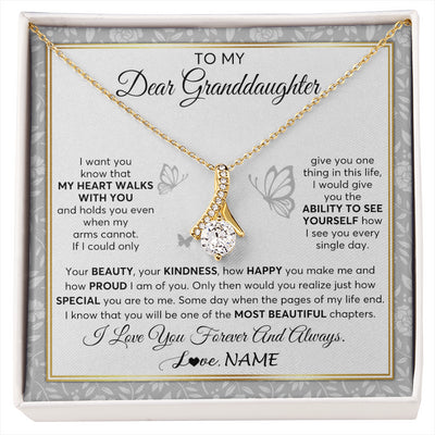 Alluring Beauty Necklace 18K Yellow Gold Finish | 1 | Personalized To My Granddaughter Necklace From Grandma My Heart Walks With You Granddaughter Birthday Gifts Jewelry Christmas Customized Gift Box Message Card | siriusteestore