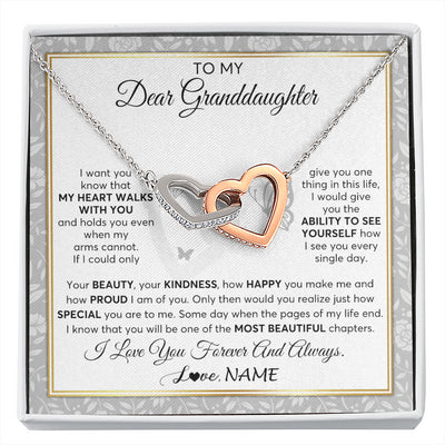 Interlocking Hearts Necklace Stainless Steel & Rose Gold Finish | 1 | Personalized To My Granddaughter Necklace From Grandma My Heart Walks With You Granddaughter Birthday Gifts Jewelry Christmas Customized Gift Box Message Card | siriusteestore
