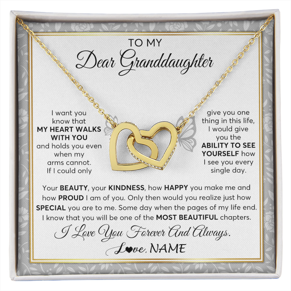 Interlocking Hearts Necklace 18K Yellow Gold Finish | 1 | Personalized To My Granddaughter Necklace From Grandma My Heart Walks With You Granddaughter Birthday Gifts Jewelry Christmas Customized Gift Box Message Card | siriusteestore