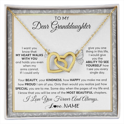 Interlocking Hearts Necklace 18K Yellow Gold Finish | 1 | Personalized To My Granddaughter Necklace From Grandma My Heart Walks With You Granddaughter Birthday Gifts Jewelry Christmas Customized Gift Box Message Card | siriusteestore