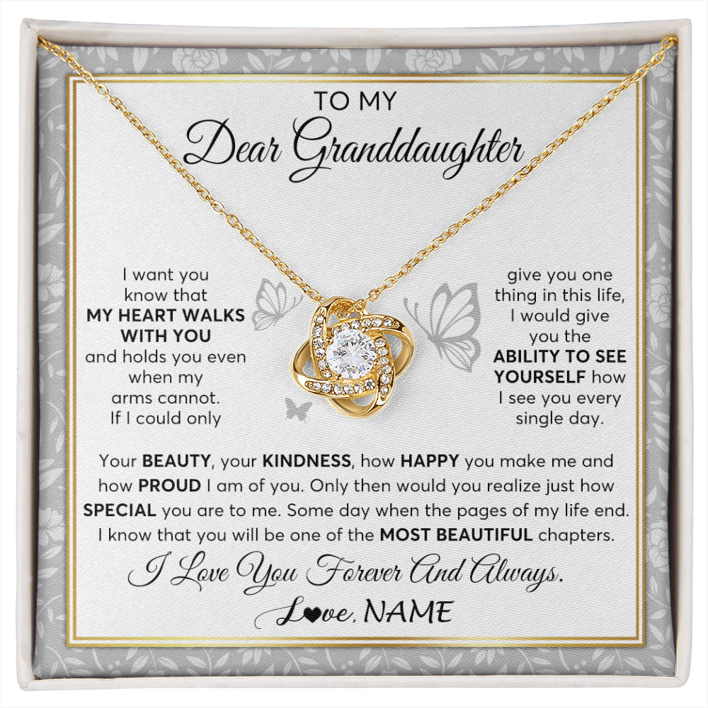 Love Knot Necklace 18K Yellow Gold Finish | 1 | Personalized To My Granddaughter Necklace From Grandma My Heart Walks With You Granddaughter Birthday Gifts Jewelry Christmas Customized Gift Box Message Card | siriusteestore