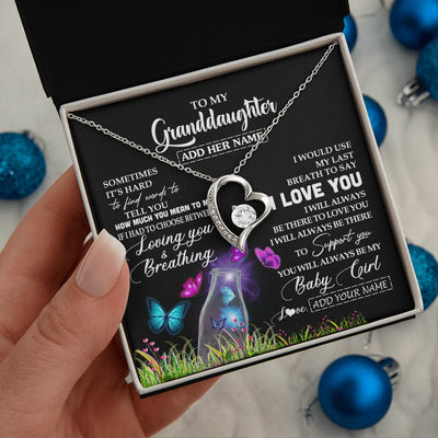 Forever Love Necklace 14K White Gold Finish | 2 | Personalized To My Granddaughter Necklace From Grandma Nana Butterfly Sometimes Say I Love You Granddaughter Birthday Gifts Christmas Gift Box Message Card | siriusteestore.myshopify